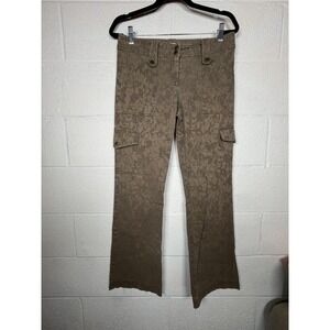 Cache Y2K Floral Cargo Pants Women's Size 8 Brown Bootcut Low Rise Stretch